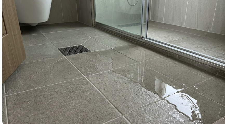 욕실 바닥 배수 지연으로 물이 고여 있는 이미지