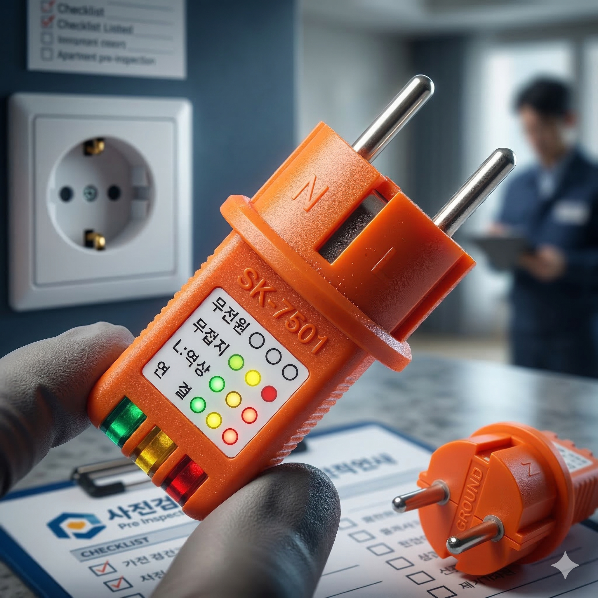 SK-7501 접지 테스터기로 콘센트 점검