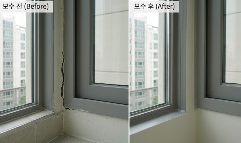 창호 하자 보수 전후 비교 이미지