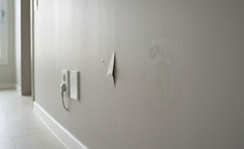 벽지 들뜸과 찢김이 보이는 하자 접수 예시 이미지