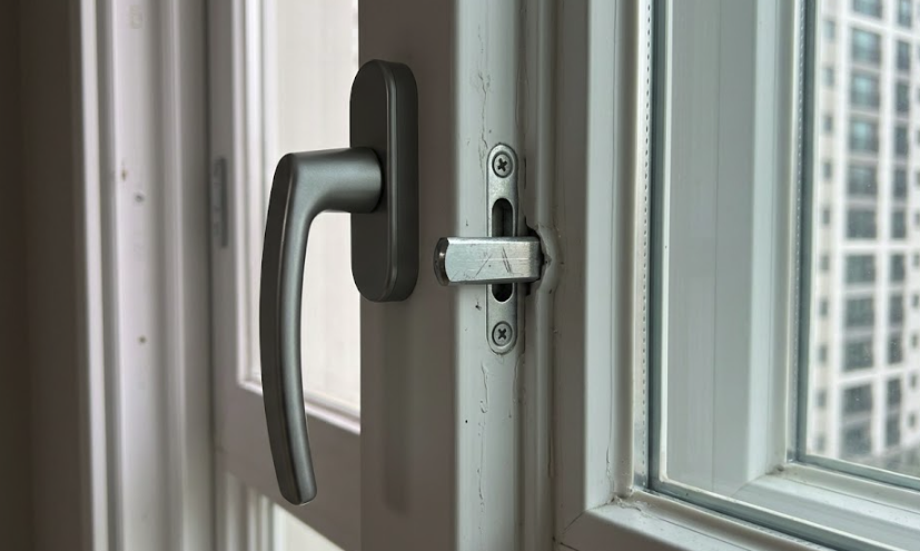 창호 손잡이와 잠금 부위 근접 이미지